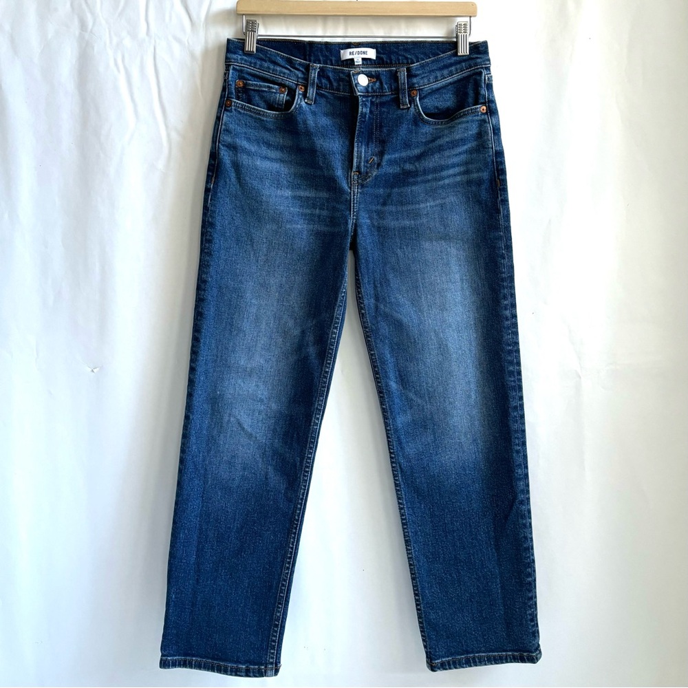 REDONE 70s Mid Rise Stove Pipe Straight Ankle Crop Denim Jeans Royal Fade 29